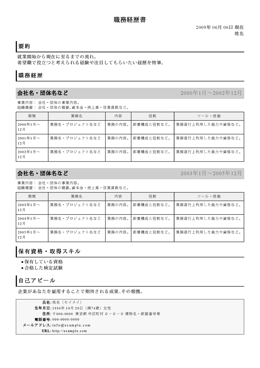 職務経歴書テンプレート I