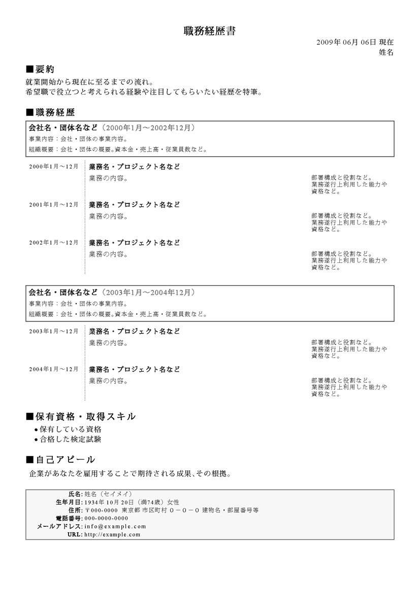 職務経歴書テンプレート HA