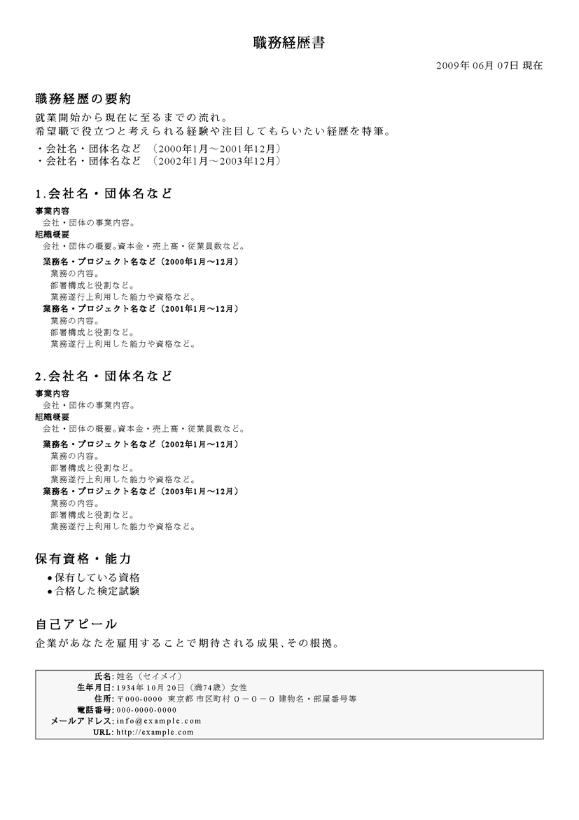 職務経歴書テンプレート HE